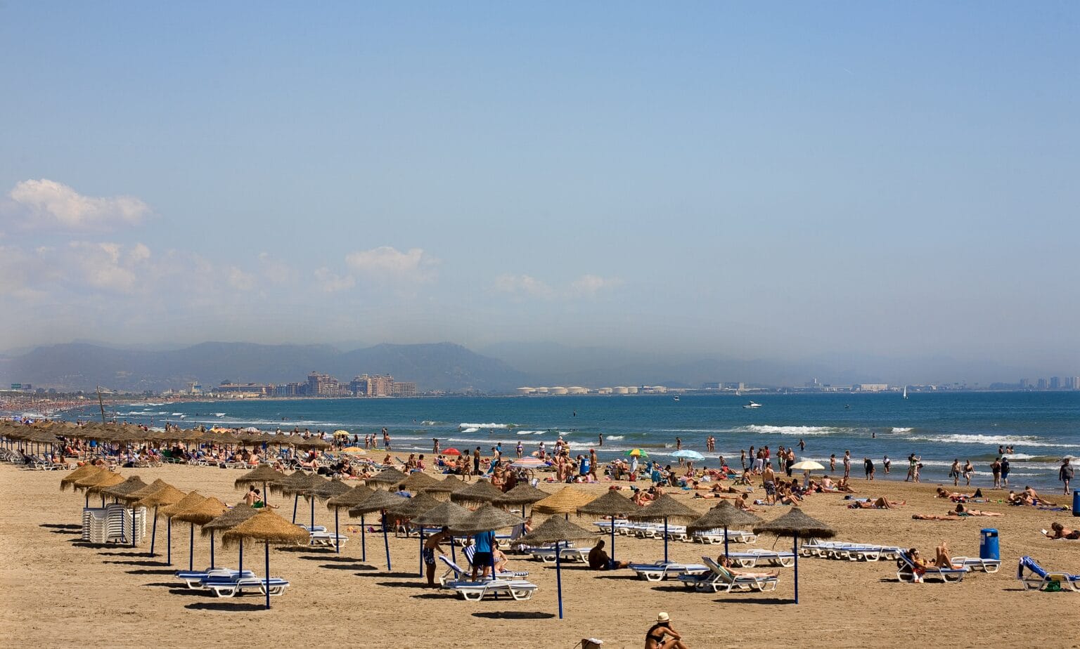 Valencia Malvarrosa Beach with golden sand and Mediterranean sea view