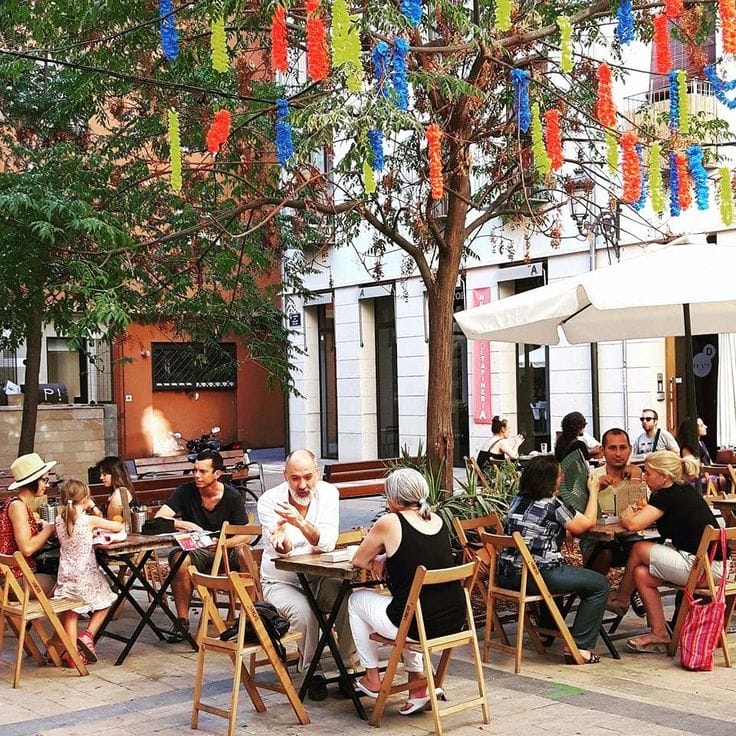 Ruzafa Valencia neighborhood with colorful street art and lively bars