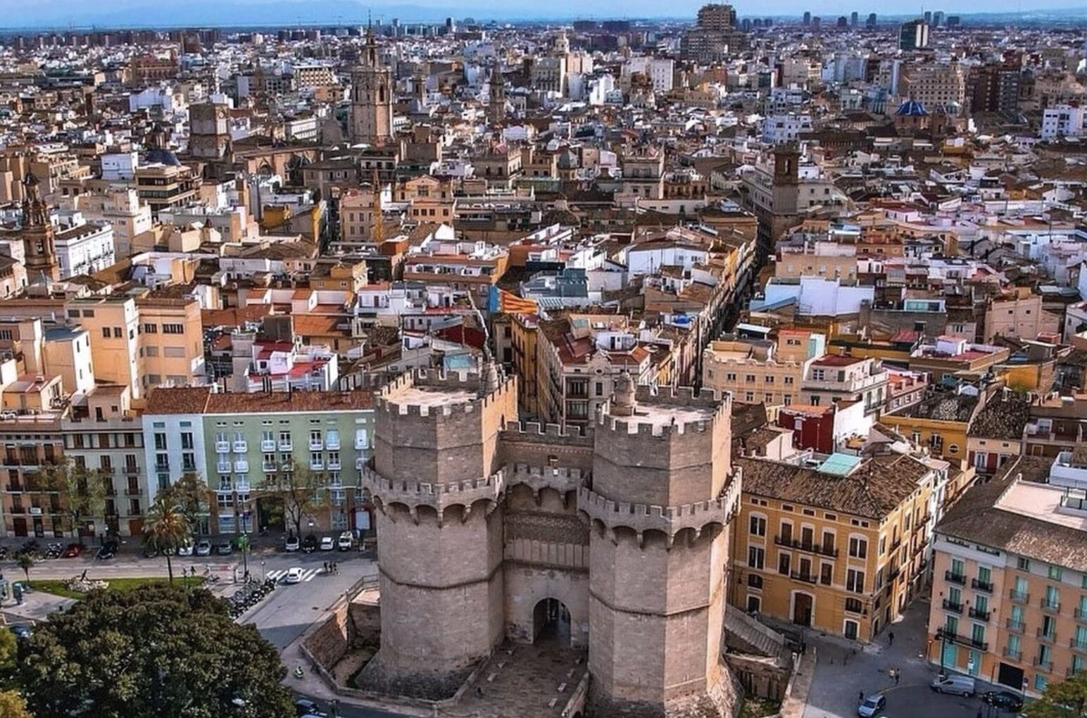Torres de Serranos medieval towers in Valencia city center, Spain